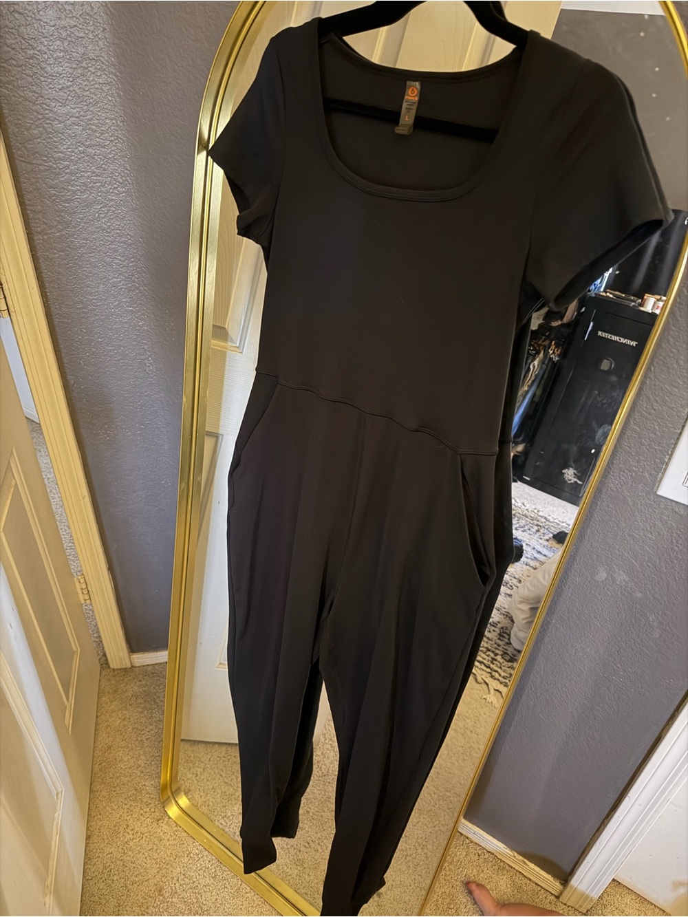 Mono B Women's Black Short-Sleeve Jumpsuit with pockets